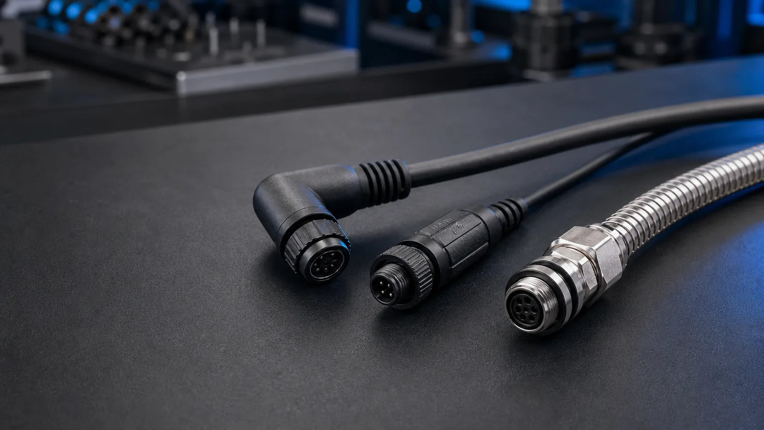 Flexible armored cable and overmolded connector cable assemblies